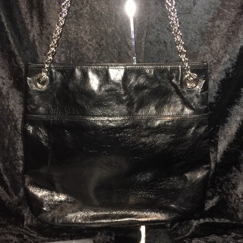 🎉HOST PICK🎉 NWT Coach Poppy Leather Slim Tote Blk Crackled Leather - Picture 13 of 17
